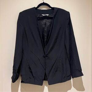 laura ashley minimalist elegant collarless single breasted 100% silk blazer